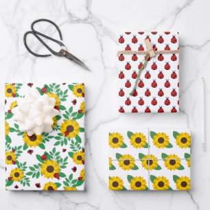 Feuille De Papier Cadeau Les mignons bugs et les Motifs des tournesols