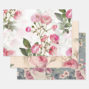 Feuille De Papier Cadeau Les motifs floraux des fleurs et Roses roses
