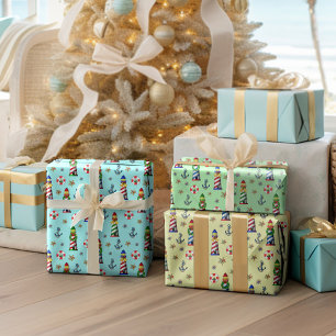 Feuille De Papier Cadeau Les phares de Noël Nautique
