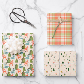 Feuille De Papier Cadeau Les rennes du Père Noël, skieurs alpins en vacance