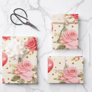 Feuille De Papier Cadeau Les roses et les coeurs roses et rouges de Valenti