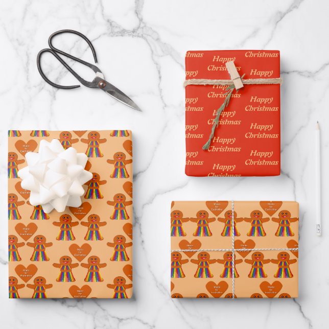 Feuille De Papier Cadeau Lesbienne Noël pain d'épices Dames Couple Personna (Recto)