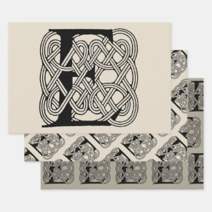 Feuille De Papier Cadeau Lettre E Noeud Celtique Monogramme Vintage