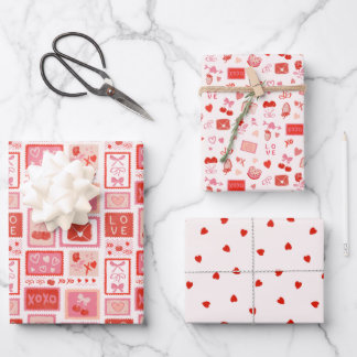 Feuille De Papier Cadeau Lettres d'amour aux cerises Saint-Valentin Cœurs R
