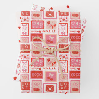 Feuille De Papier Cadeau Lettres d'amour de cerise Saint-Valentin Cœurs Rub