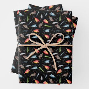 Feuille De Papier Cadeau leurres de pêche en noir