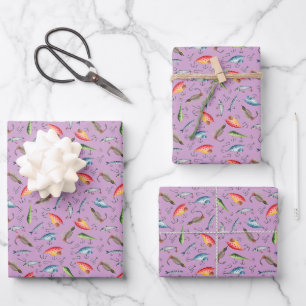 Feuille De Papier Cadeau leurres de pêche sur le pourpre
