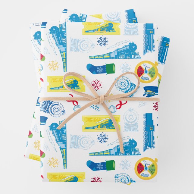 Feuille De Papier Cadeau L'Express polaire | Motif d'icône de Noël (En situation)