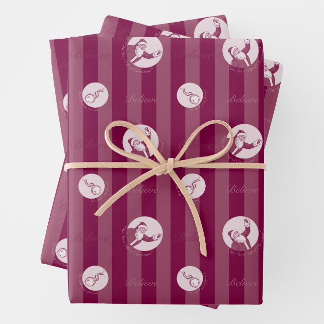 Feuille De Papier Cadeau L'Express polaire | Motif du Père Noël rayé (En situation)