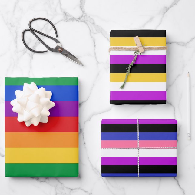 Feuille De Papier Cadeau LGBTQ, Indicateurs non binaires, Genderfluides (Recto)