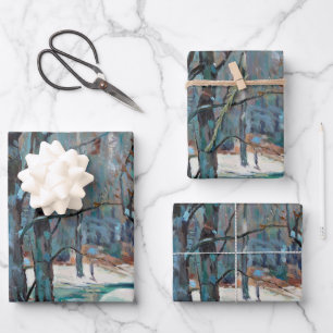 Feuille De Papier Cadeau L'hiver dans le magnifique art coloré