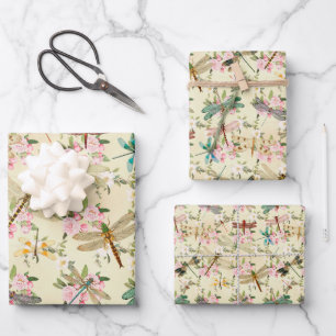 Feuille De Papier Cadeau Libellules Florales
