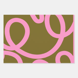 Feuille De Papier Cadeau Ligne Abstraite Rose Et Vert Olive