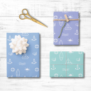 Feuille De Papier Cadeau Ligne artistique de l'océan d'été bleu motif sans 