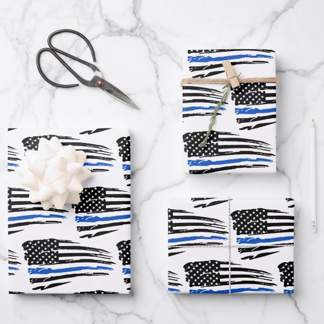 Feuille De Papier Cadeau Ligne Bleue Mince Police Police Retraite (Recto)