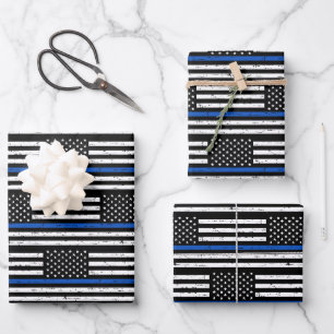 Feuille De Papier Cadeau Ligne Bleue Mince Police Retraite Application de l