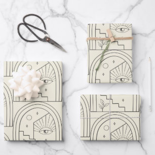 Feuille De Papier Cadeau Ligne d'arc de paysage céleste en noir 