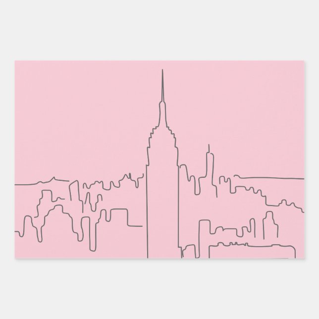 Feuille De Papier Cadeau Ligne minimale rose de New York (Devant)