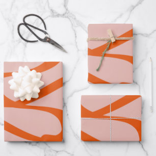 Feuille De Papier Cadeau Lignes Abstraites Modernes Pêche Et Orange Brûlé