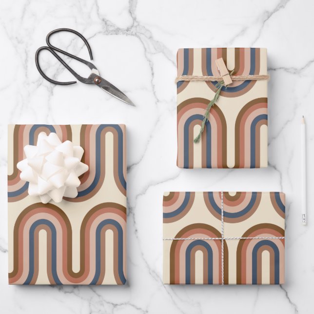 Feuille De Papier Cadeau Lignes d'argile rétro Earthy Wavy Brown (Recto)