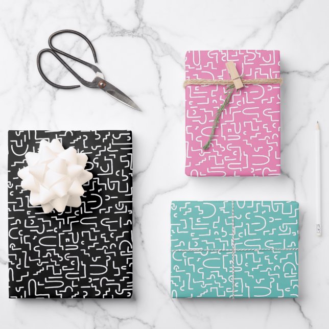 Feuille De Papier Cadeau Lignes de Doodles Abstraites (Recto)