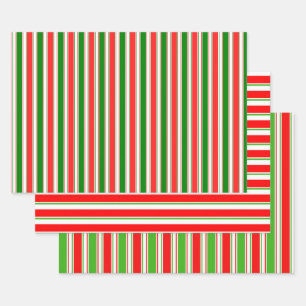 Feuille De Papier Cadeau Lignes de Noël de couleur rouge, blanche, verte