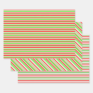 Feuille De Papier Cadeau Lignes de Noël de couleur verte, blanche, rouge