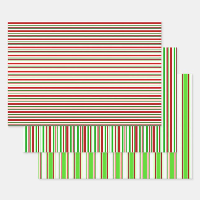 Feuille De Papier Cadeau Lignes de Noël de couleur verte, blanche, rouge (Lot)