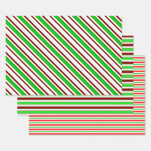 Feuille De Papier Cadeau Lignes de Noël de couleur verte, blanche, rouge