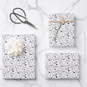 Feuille De Papier Cadeau Lignes de points minimalistes en cercles noir et b