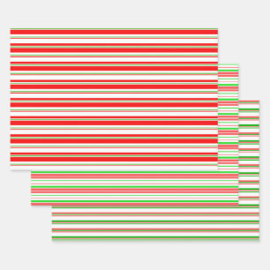 Feuille De Papier Cadeau Lignes de style de Noël rouge, blanc, vert