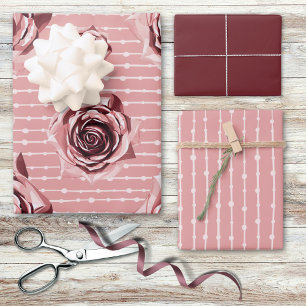 Feuille De Papier Cadeau Lignes et points de Rose de couleur rose