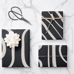 Feuille De Papier Cadeau Lignes modernes Abstraites noir et blanc