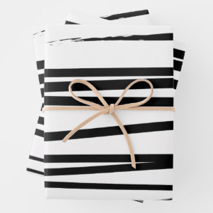 Feuille De Papier Cadeau Lignes noires et blanches modernes Art Abstrait
