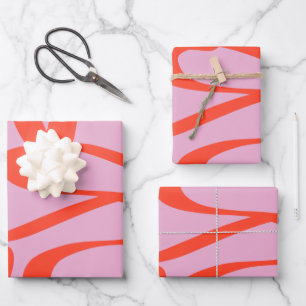 Feuille De Papier Cadeau Lignes roses rétro Formes de pinceau Abstraites mo