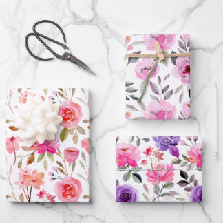 Feuille De Papier Cadeau Lilac rose feminin et aquarelle violette Florale