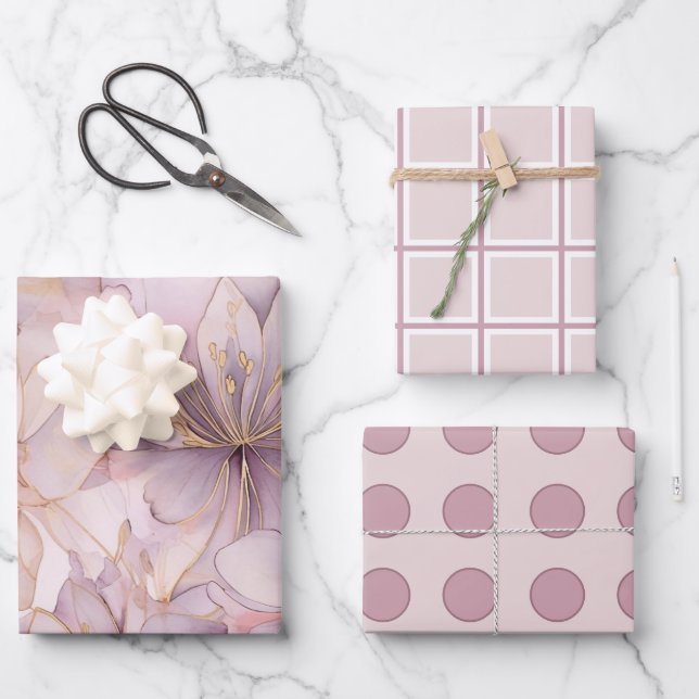 Feuille De Papier Cadeau Lilias Abstraits Modernes Violet Clair (Recto)