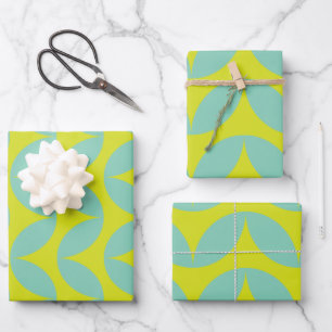 Feuille De Papier Cadeau Lime Green et Aqua Blue Retro Leaf Motif