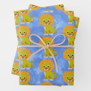Feuille De Papier Cadeau Lion bébé mignon sur tout Vintage Imprimer Motif b