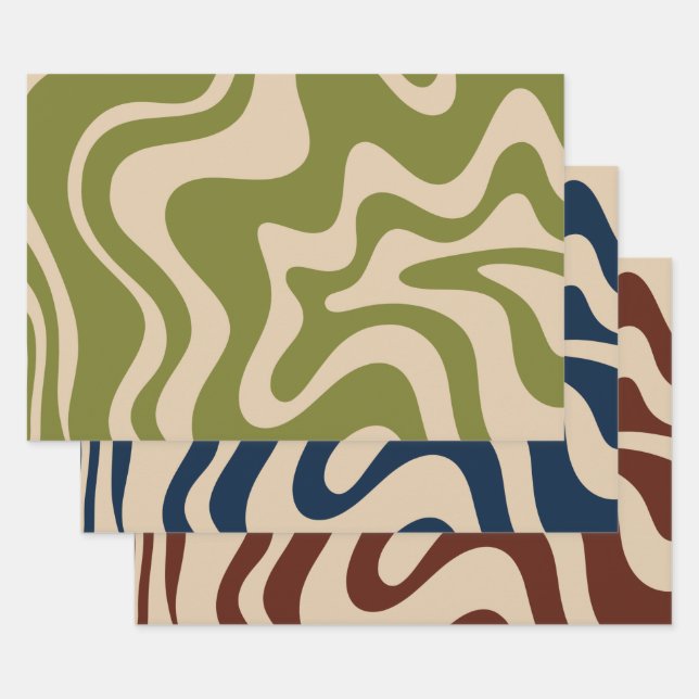 Feuille De Papier Cadeau Liquid Swirl Rétro Motifs Abstraits modernes (Lot)