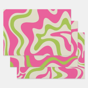 Feuille De Papier Cadeau Liquide rétro Abstrait Motif Lime de framboise