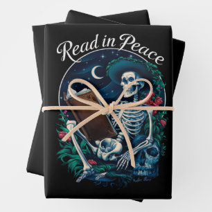 Feuille De Papier Cadeau Lire en paix squelette amateur de livre passionné 