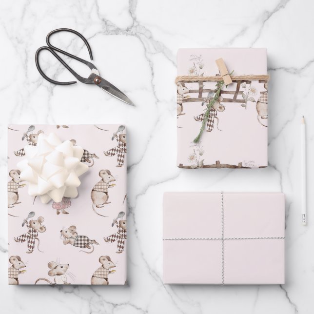 Feuille De Papier Cadeau Little Busy Brown Mice Baby (Recto)