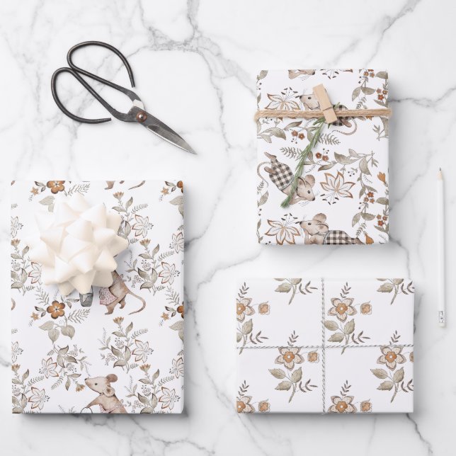 Feuille De Papier Cadeau Little Busy Brown Mice Baby (Recto)