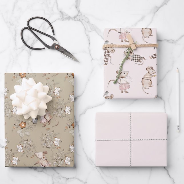 Feuille De Papier Cadeau Little Busy Brown Mice Baby (Recto)