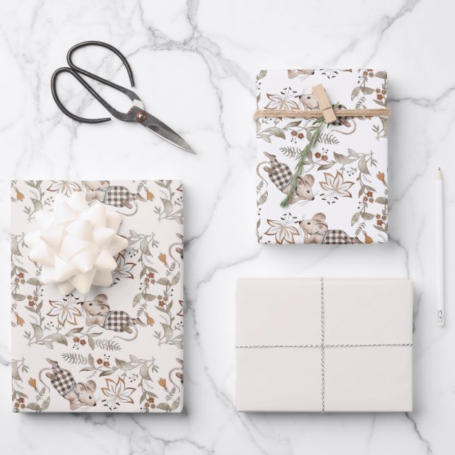 Feuille De Papier Cadeau Little Busy Brown Mice Baby (Recto)