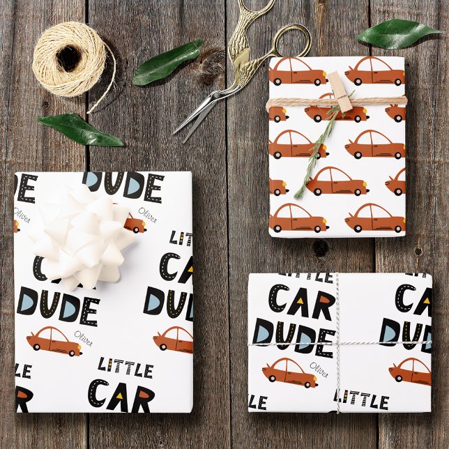 Feuille De Papier Cadeau Little Car Dude Prénom Garçon Anniversaire (Créateur téléchargé)