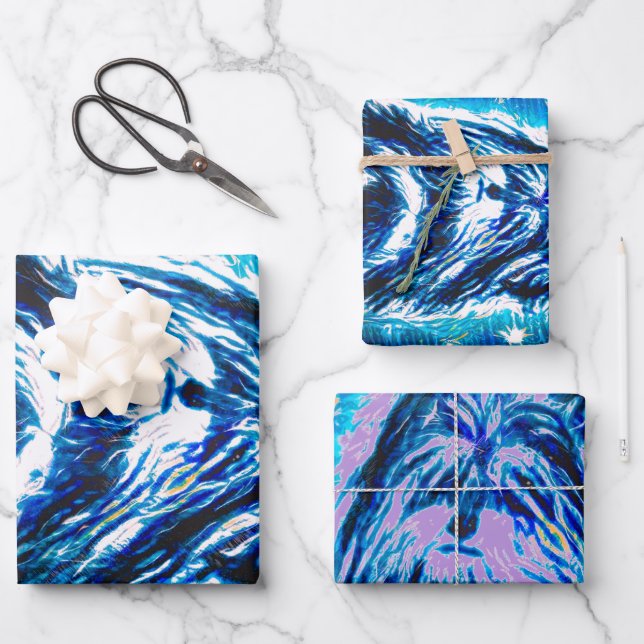 Feuille De Papier Cadeau Little Doggy en bleu (Recto)