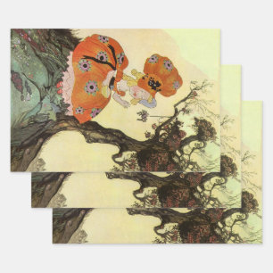 Feuille De Papier Cadeau Little Miss Muffet & Spider, Vintage Mère Goose