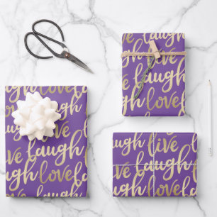 Feuille De Papier Cadeau Live Laugh Love Faux Gold Letting Motif